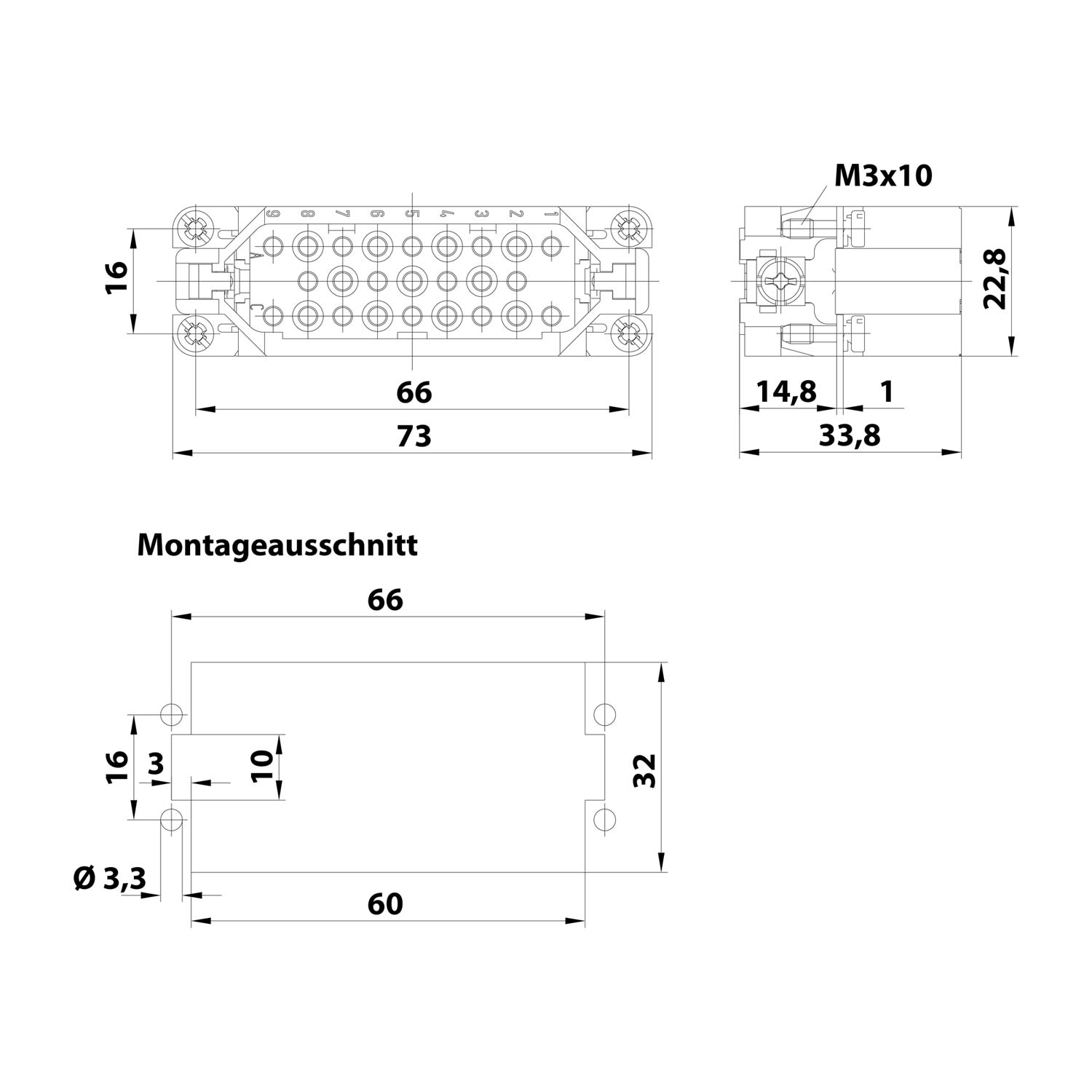 09210253001 Harting Han 25D Pin insert (M) Crimp connection