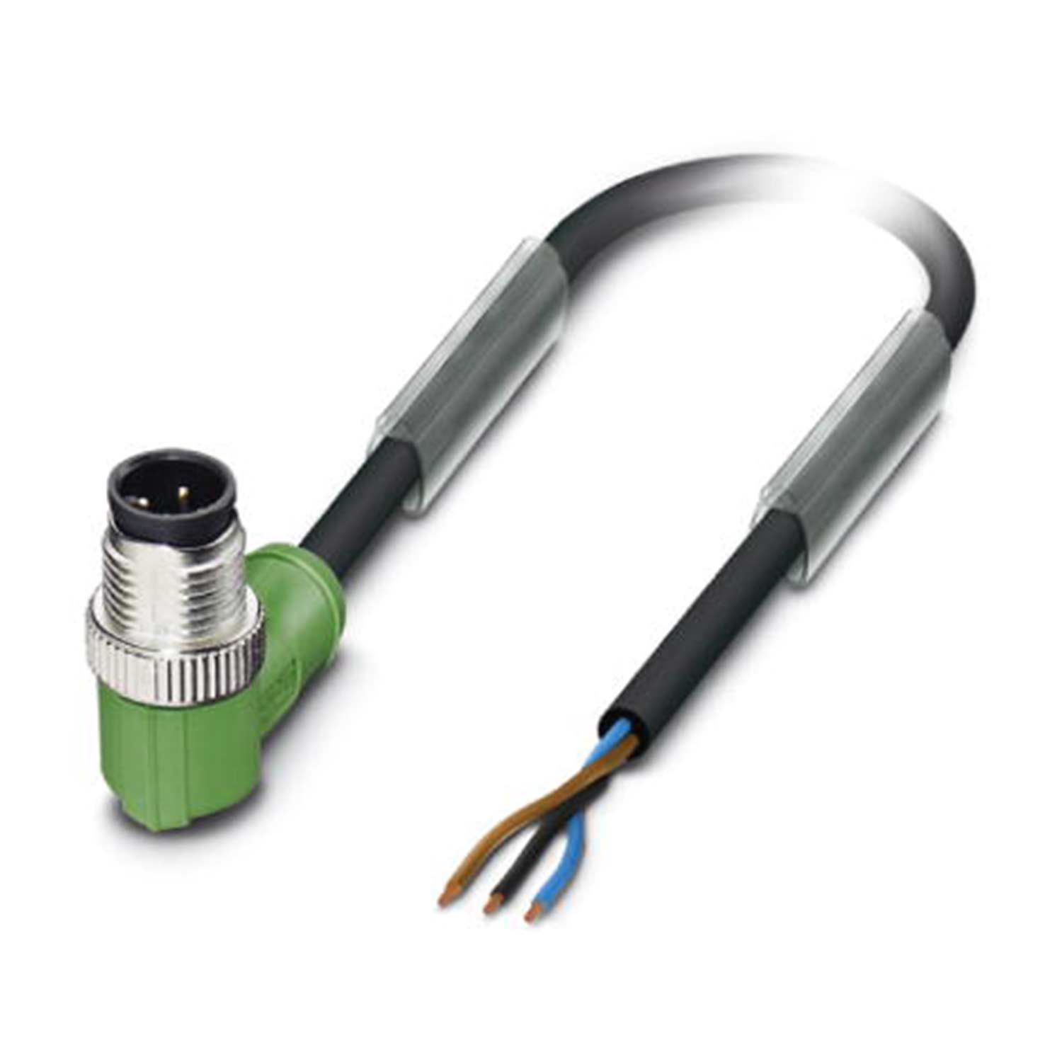 M12 Câble pour capteur PUR 3-à pôles Mâle coudé compatible avec les chaînes porte-câbles A-Codage, Longueur 2,0 mètres gris noir RAL 7021, Câble Diamètre extérieur 3,9 mm