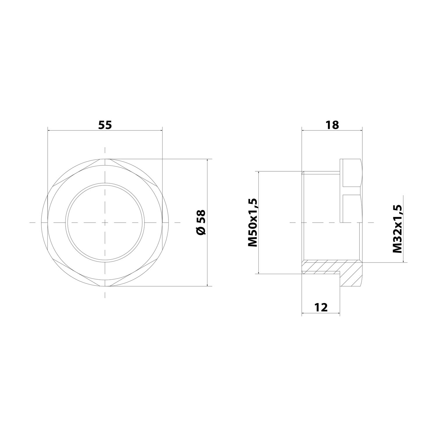 10063590 WISKA Reduction M/M from M50x1.5 at M32x1.5 KRM-M50/M32 Hexagon Polyamide (PA) Connection thread 12.0 mm