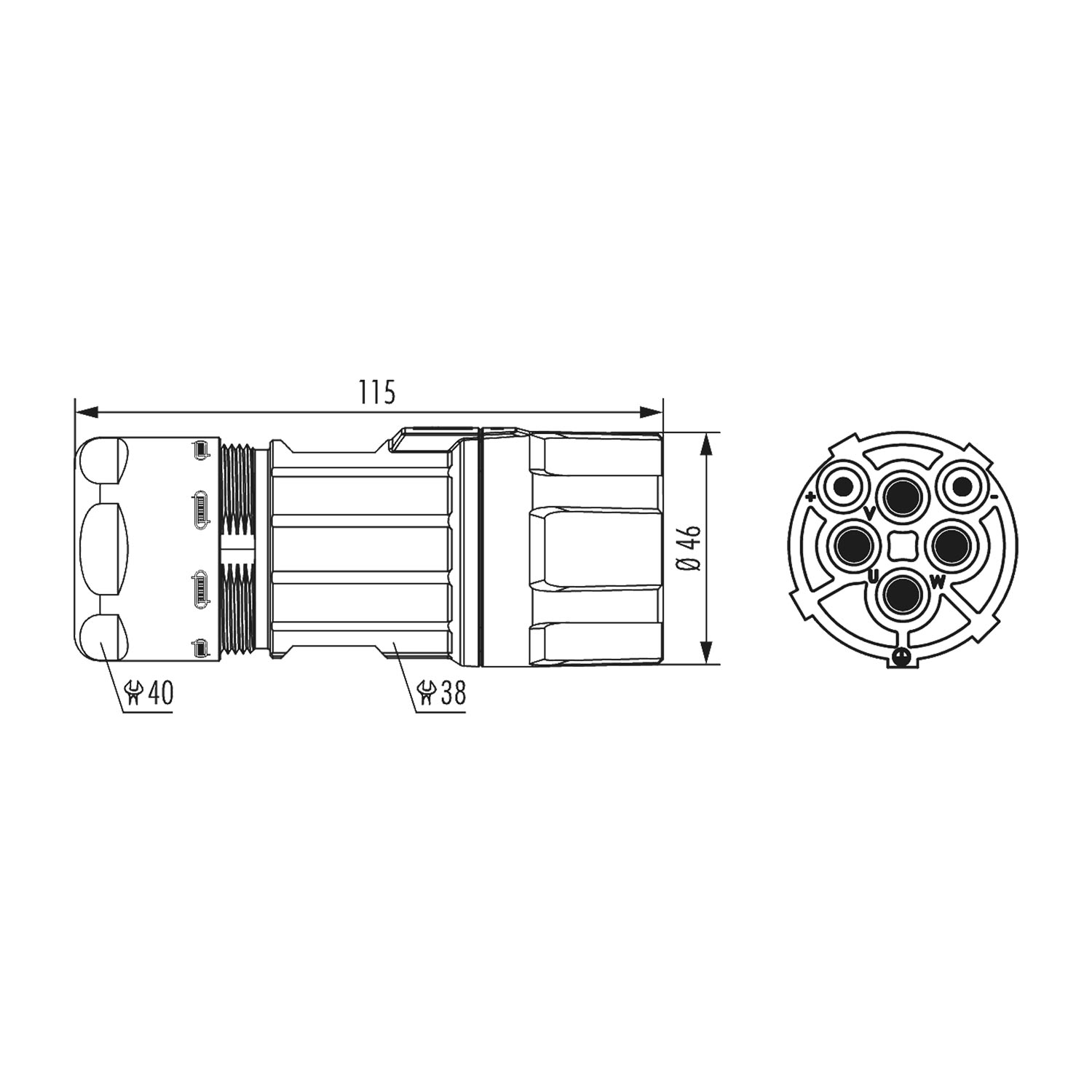 771672300S Hummel M40 Power Cable connector straight Socket Crimp connection, Number of poles 3+2+PE Cable outlet straight, Clamping range 17.0 mm - 24.0 mm