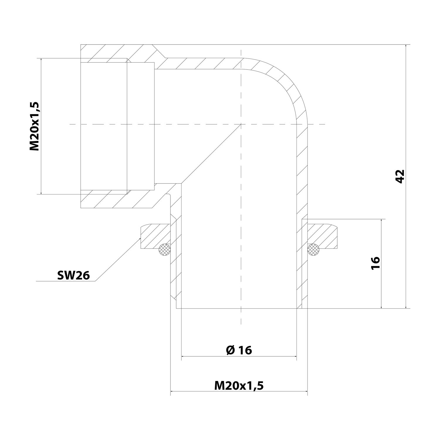 Presse-étoupe coudé M20x1.5 KMW-M20 Zinc moulé sous pression nickelé Longueur de filetage 16,0 mm