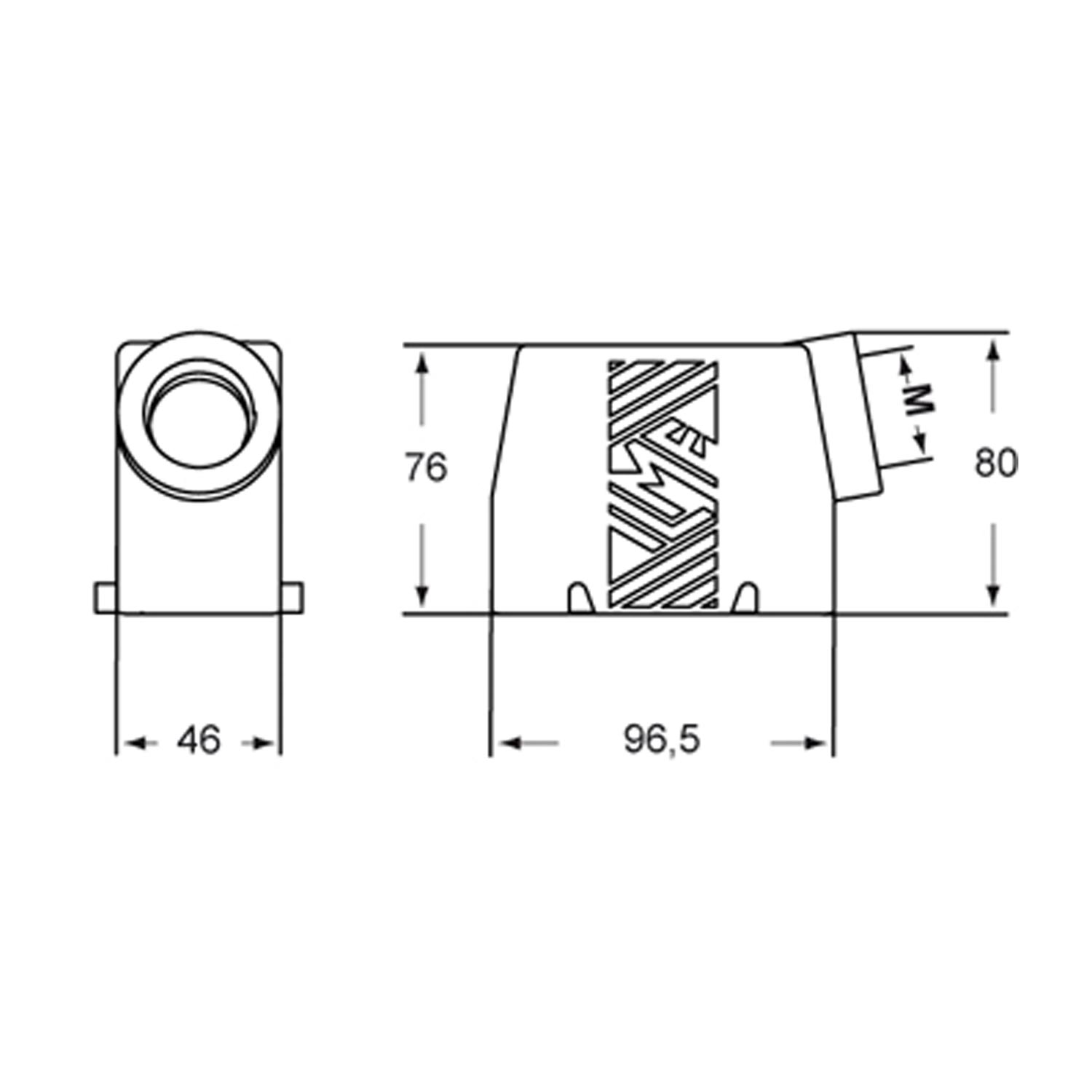 Grommet housing, high, taille 77.27, T-type plastique, 4 bolts, 1xM32 on the side