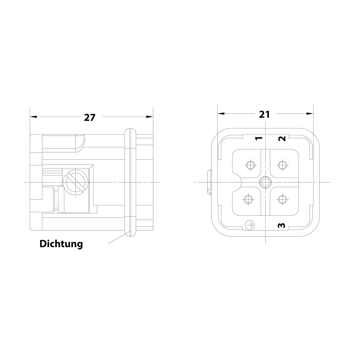 09200032611 Harting Han 3A Insert mâle (M) Connexion à vis, 3-à pôles+PE 230 V/400 V, 10A