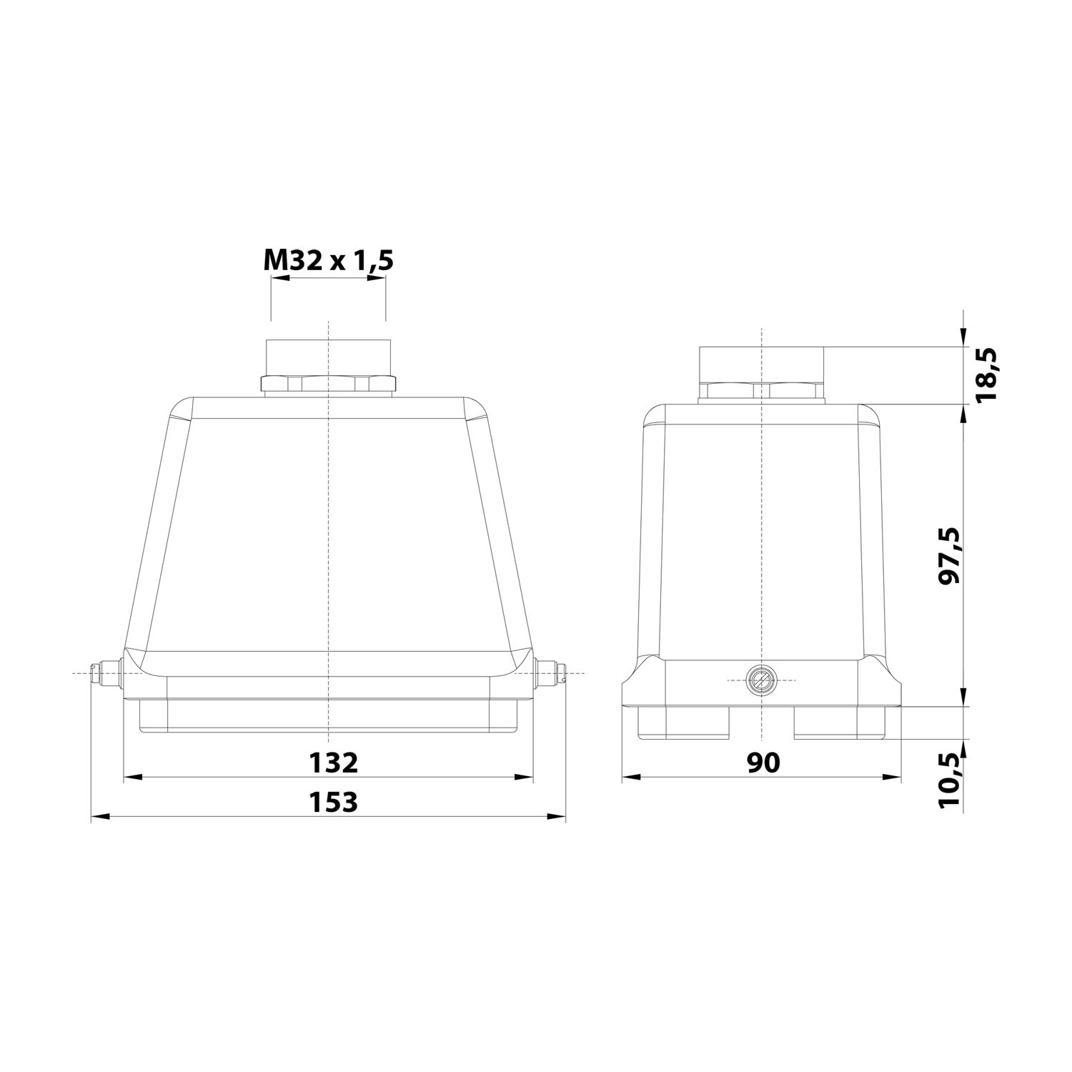 05300480461 Harting Han 48B Capot haut, 1xM32 sortie de câble droite, pour 1 étrier (sur la partie inférieure) Presse-étoupe M32 Plage de serrage 11,0 mm - 21,0 mm
