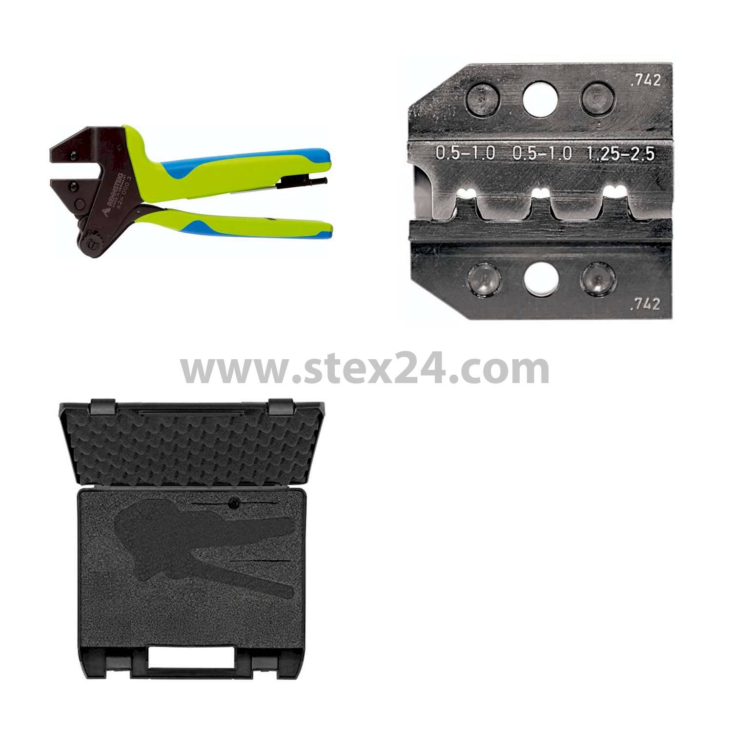 Rennsteig Werkzeuge GmbH Crimping pliers PEW12 in plastic case for Spade terminals straight and 90° sideways to the right Cross-section 0.5 mm² - 2.5 mm²