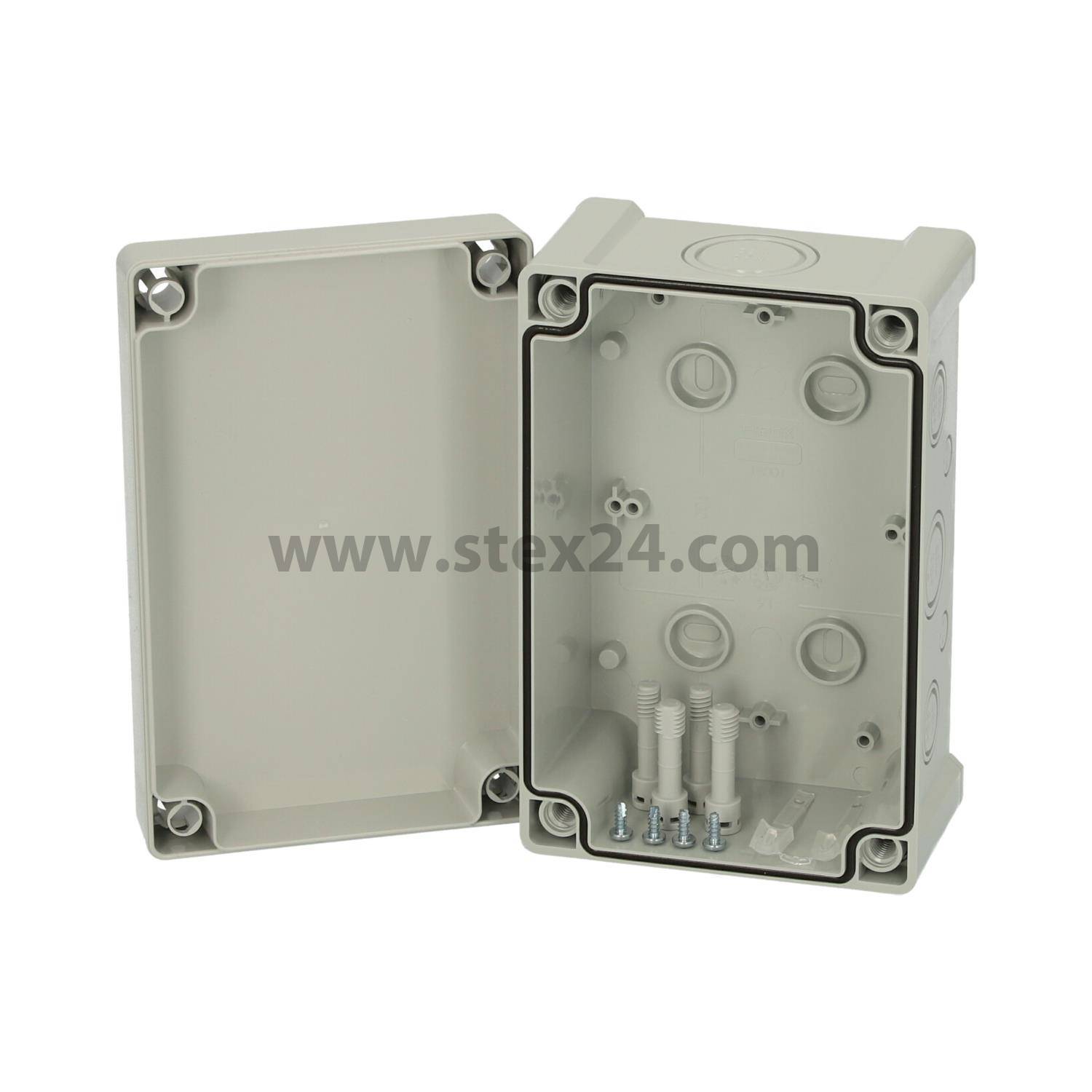 FIBOX Gehäuse mit Dichtung und Deckel, Serie: TEMPO mit metrischen Vorprägungen, Werkstoff Gehäuse Acrylnitril-Butadien-Styrol (ABS) Maße L/B/H 187,0mmx122,0mmx90,0mm