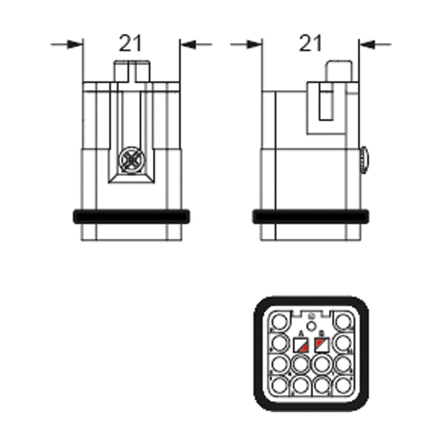 Pin insert, size 21.21, 12P+PE, 7.5A, 250V, for CIF Q12 2.4