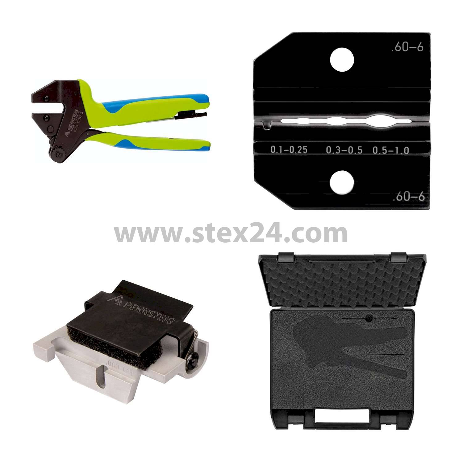 Rennsteig Werkzeuge GmbH Crimping pliers PEW12 in plastic case for Insulated connectors, heat-shrinkable tubing connectors and cable lugs incl. crimp inserts and contacts